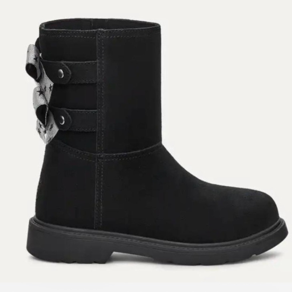UGG Tillie Girls Black Boots SZ 5 Silver Bows Gorpcore Cabincore Cozy Comfy